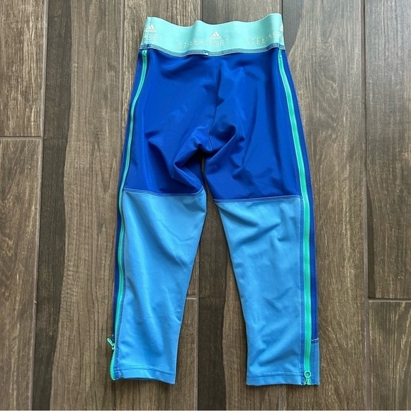 Adidas x Stella McCartney Blue Cropped Leggings Zip Up Sides Sz XS - Picture 5 of 10